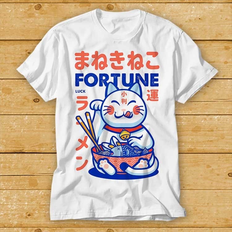 Maneki Neko Fortune Teller Lucky Cat Noddle Ramen T Shirt Cult Movie Retro Vintage Music Top Tee 2368