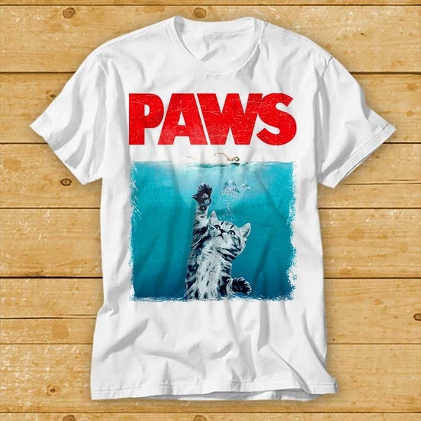 Paws Jaws Cat Fun T-Shirt Funshirt Funny Kitten Kitty Katze Weiße Hai Top Tee 2081