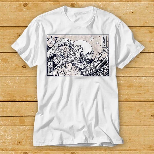 The Great Wave Off Kanagawa Playing Guitar Frog Toad Moon Art T Shirt Music Funny Movie Cool Meme Gift Top Tee 2344