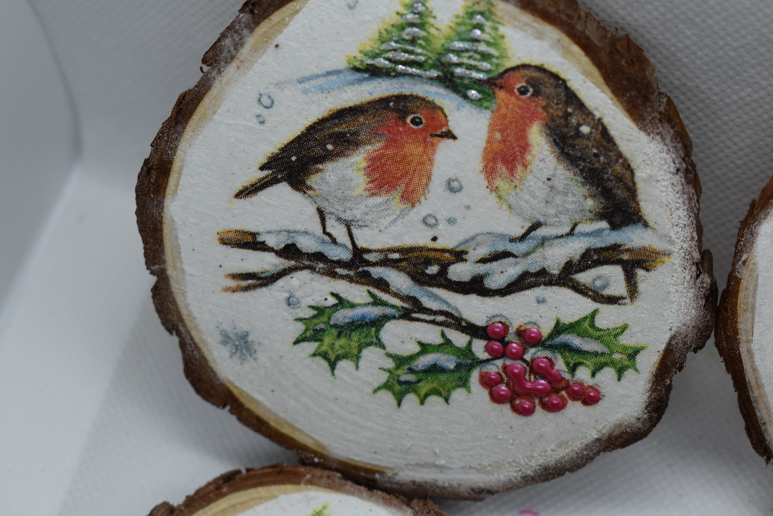 Decorative wood slice ornament decoupaged Christmas Etsy