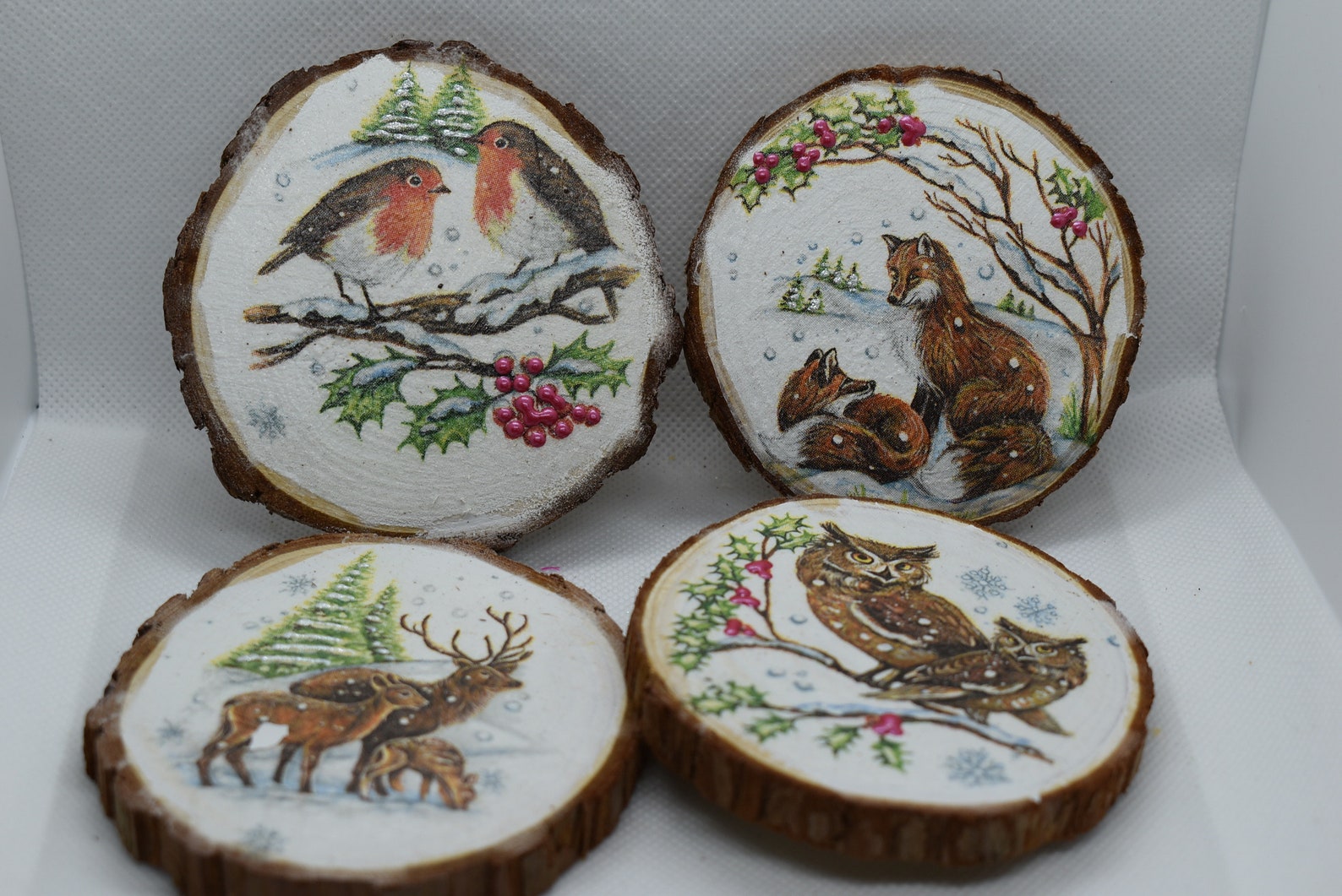 Decorative wood slice ornament decoupaged Christmas Etsy