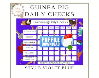 Guinea Pig Daily Checks, guinea pig weekly chores checklist, guinea pig planner,guinea pig care guide, guinea pig treats-VIOLET BLUE