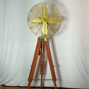 Handmade Pedestal Electric Fan with Wooden Adjustable Tripod