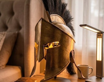 Spartan Warrior Steel Helmet | Brass Polish Greek Armour | Wearable Adult Cosplay LARP
