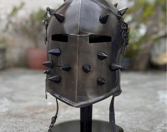Spiked Medieval Barbuta Helmet: Wearable Steel Knight Armor, LARP Cosplay