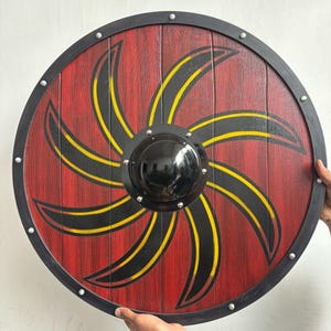 Handgefertigtes Wikinger Holzschild - Rundschild - Black & Red