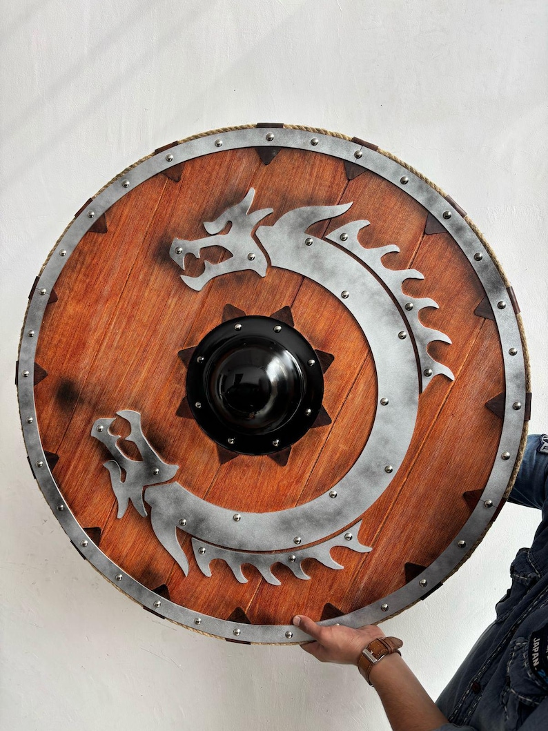 Medieval Handmade Wooden Shield – Dragon Round Shield 24