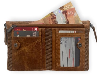 Ladies leather wallet ~ Vachetta Leather ~ RFID Spacious wallet - Cowhide gift for her -  RFID wallet