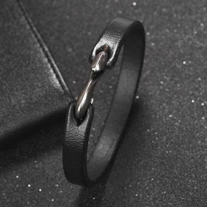 Black or Tan mens bracelet LEATHER S-hook gift for men.