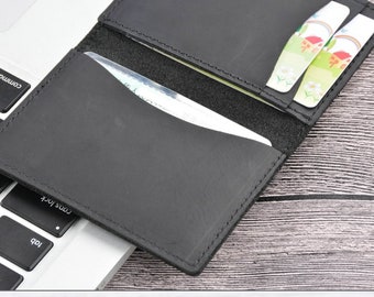 Schwarze schlanke Brieftasche, MINIMALIST WALLET, Leder Brieftasche für Männer - Kanadische Brieftasche, Herren Leder Accessoires