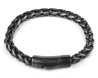 swedish bracelet Black sami bracelet metal braid black leather eco-friendly sami laponia -Custom size 