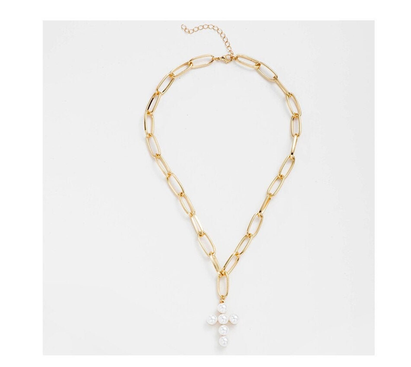 Ladies cross pendant with GOLD Paperclip Chain Ladies Necklace Etsy