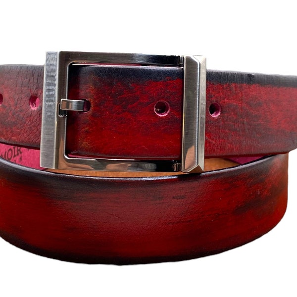 Red Marble, GENUINE LEATHER belt, Cowhide belt - made in CANADA - Red marble fashion - gift for him leather accessories