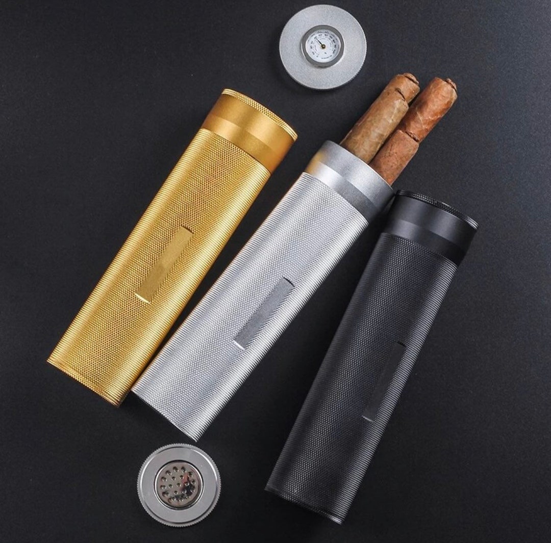 Cigar Humidor Travel Cigar Case Black Leather and Tube Humidor Inside