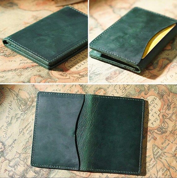 Custom Leather Blue or Green Mens Wallet Slim Wallet Made in Etsy