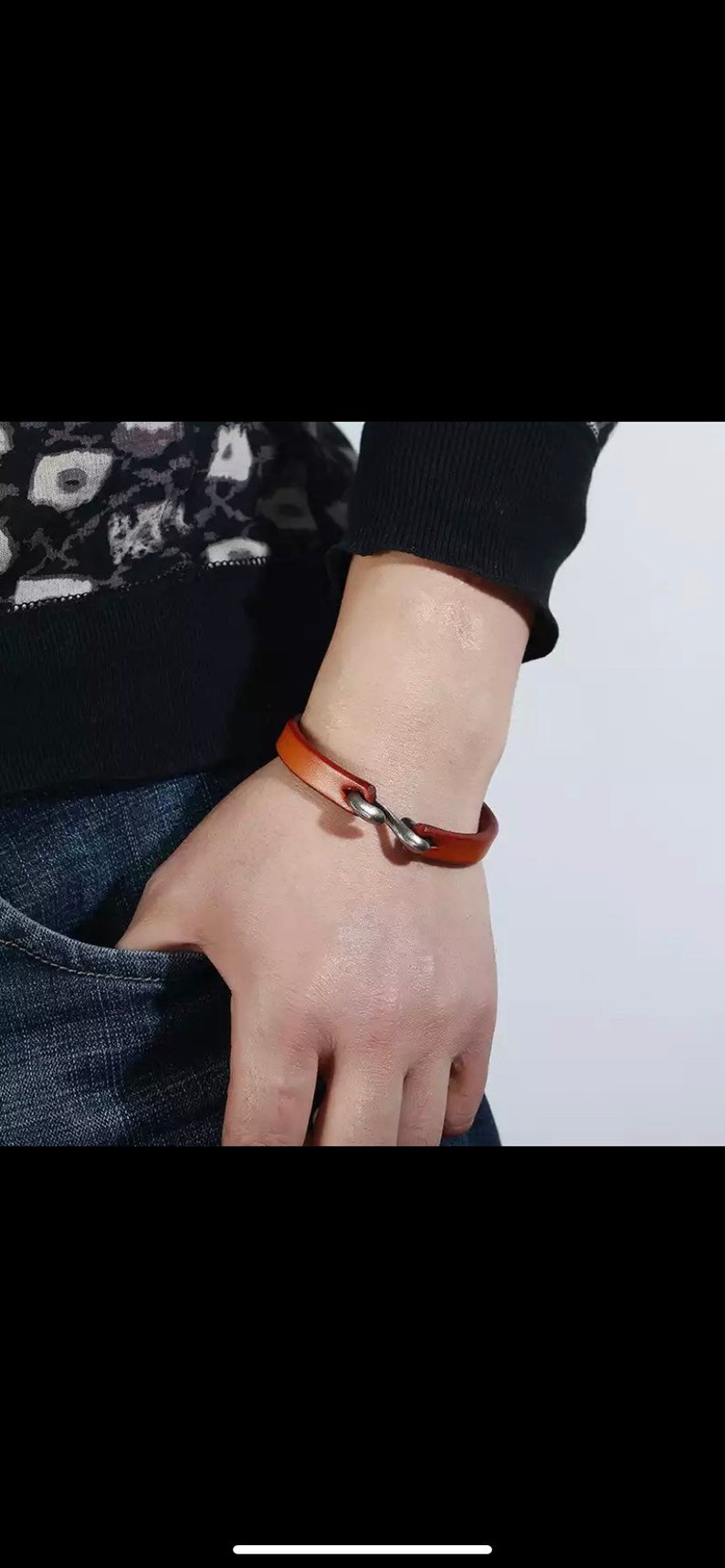 Black or Tan mens bracelet LEATHER S-hook gift for men.