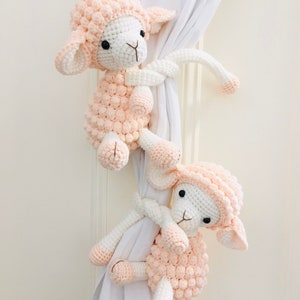 Sheep Curtain Tiebacks, Crochet Sheep Tiebacks, Crochet Sheep Tiebacks