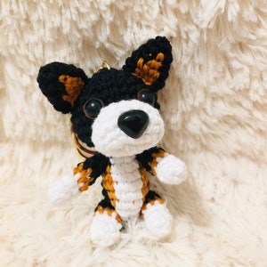 Crochet White Dog Keyring, white Dog brown ears Keyring, dog amigurumi, Crochet Dog keyring, Handmade Dog keyring,