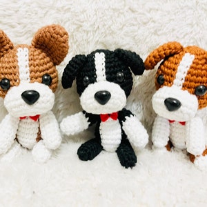 Crochet White Dog Keyring, white Dog brown ears Keyring, dog amigurumi, Crochet Dog keyring, Handmade Dog keyring,
