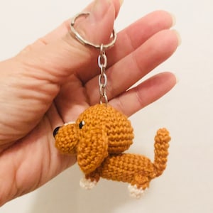 Crochet Sausage Dog Keyring, Dog Keyring, Sausage dog amigurumi, Crochet Dog keyring, Handmade Dog keyring,