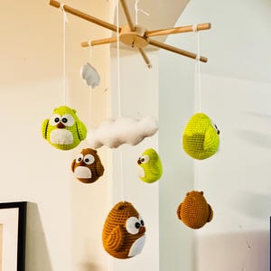 Móbile de bebê coruja de crochê, Móbile de bebê coruja de crochê, Móbile de bebê coruja de crochê, Móbile de bebê coruja, Decoração de berçário de floresta