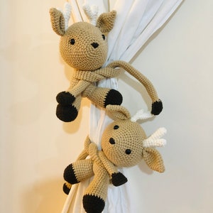 Reindeer Curtain Tiebacks, Crochet Reindeer Tiebacks, Reindeer Curtain Tiebacks