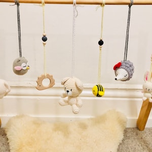 FRAME INCLUDED: Boho Woodland Animal Baby Gym Center, Woodland Gym Center, Bear Baby Gym Activity, Crochet Lion animal Baby Gym