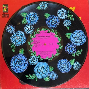 Painted Pink/Blue Floral Record | home decor | gift for her | wall hanging | flower decor