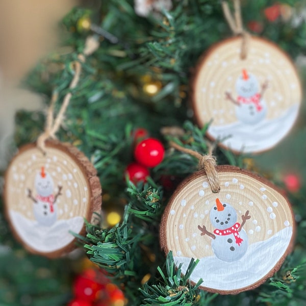 Hand Painted Wood Slice Snowman Christmas Ornament | wood slice ornament | Christmas gift | present | Christmas decor