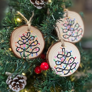Hand Painted Wood Slice Rainbow Christmas Lights Tree Ornament | wood slice ornament | Christmas gift | present | Christmas decor