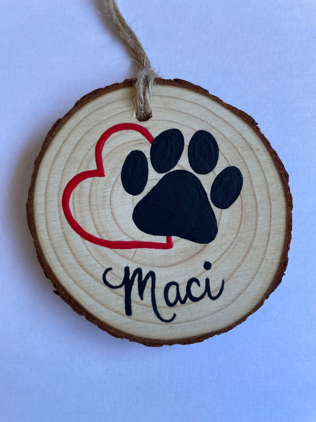 Customized Hand Painted Wood Slice Pet Paw Print Christmas Ornament ...