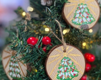 Hand Painted Wood Slice Christmas Tree with Star Christmas Ornament | wood slice ornament | Christmas gift | present | Christmas decor
