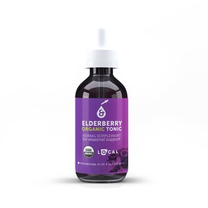Elderberry Organic Tonic — 4 oz amber glass bottle with dropper
