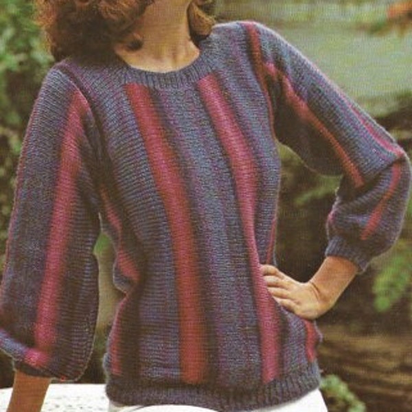 Vintage Knitted Striped Sweater Top PDF Digital Download Knitting Pattern Jumper Sweater 70's Style Retro