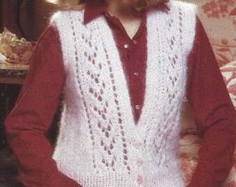 071 Vintage Knitted Lacy Waistcoat Sweater Vest Pattern PDF Digital Download Cardigan Gilet 70's Style Retro