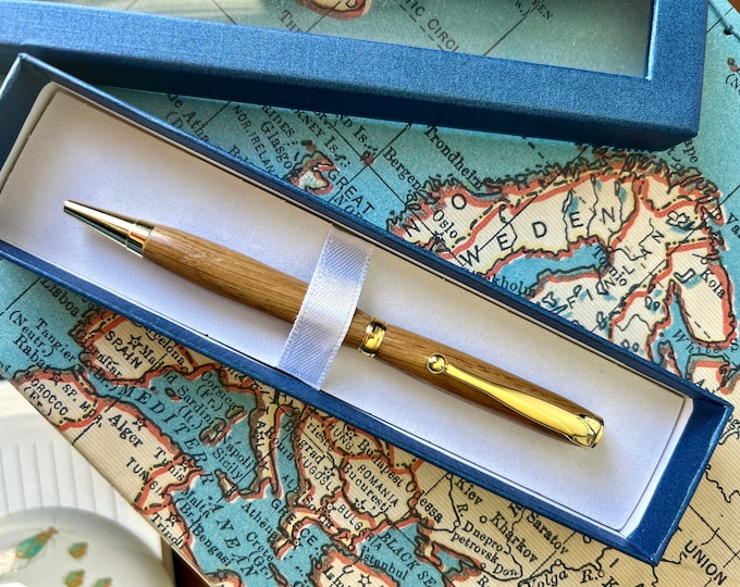 Featured listing image: Handmade Oak Woodturned Pen - Medium Twist Mechanism, UK Craftsmanship in Gift Box