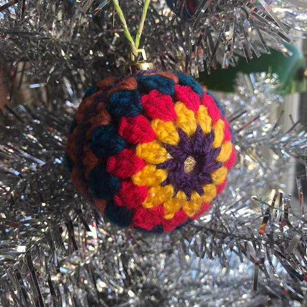 Retro Handmade Crochet Bauble Christmas Decoration Vintage -  *Sherbet Dreams II* - Purple/Yellow/Pink/Blue