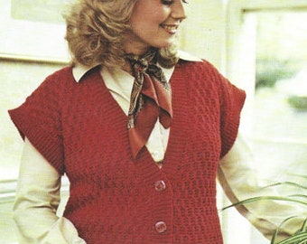 077 Vintage Knitted Sleeveless Waistcoat Sweater Vest Pattern PDF Digital Download Cardigan Sweater 70's Style Retro