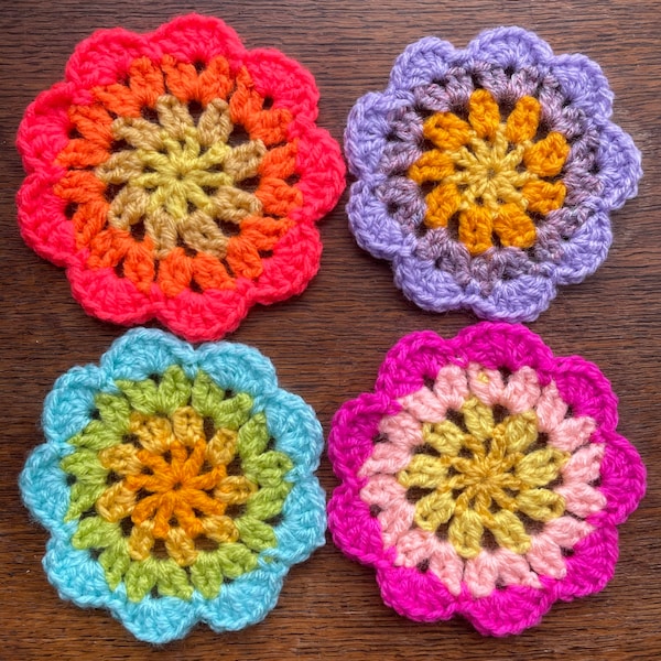 Retro Handmade Crochet Coasters | Vintage Home | *Sweet Williams | Handmade Gifts | 40's 50's Homeware Mid Century Mandala Flower | Set of 4