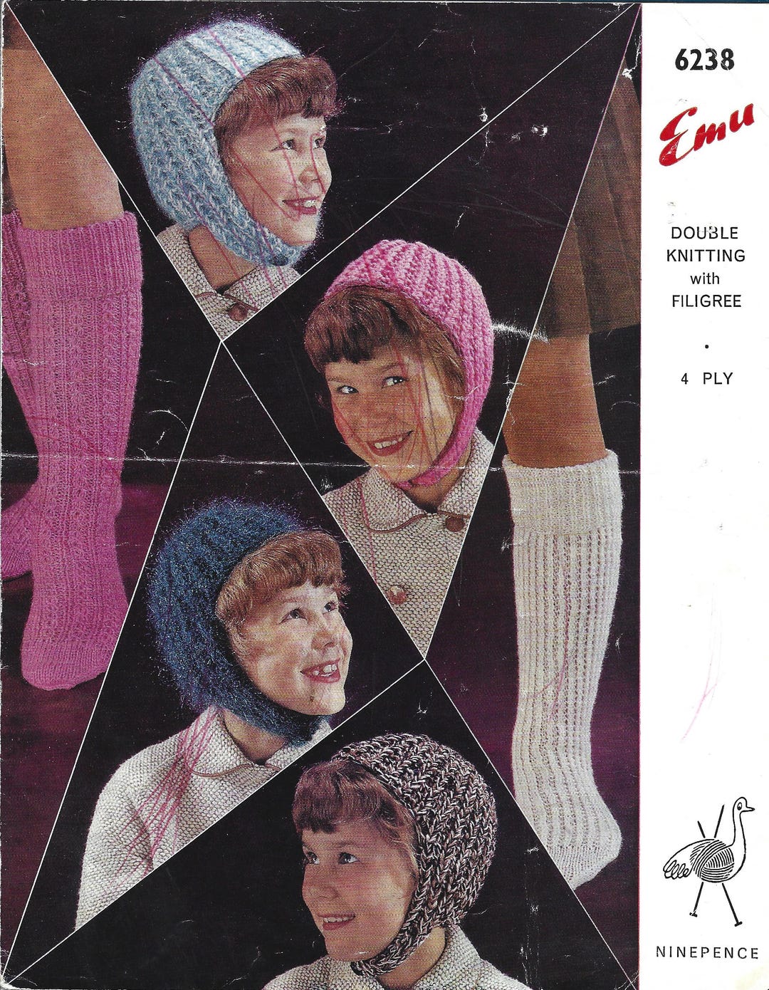 121 Vintage Double Knitting Child's Hats and Socks Patterns EMU 6238 4 ...