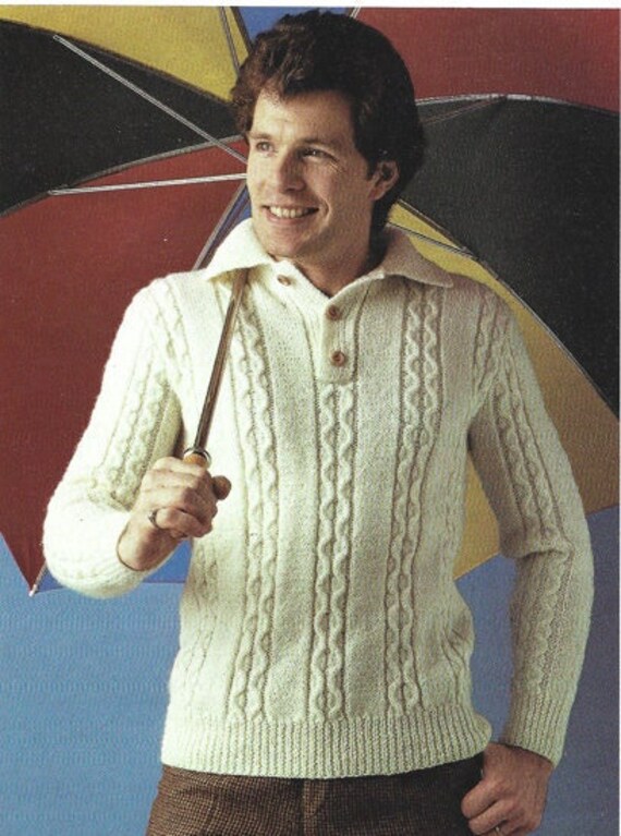 041 Vintage Knitted Shirt-style Cable Sweater Pattern PDF Digital