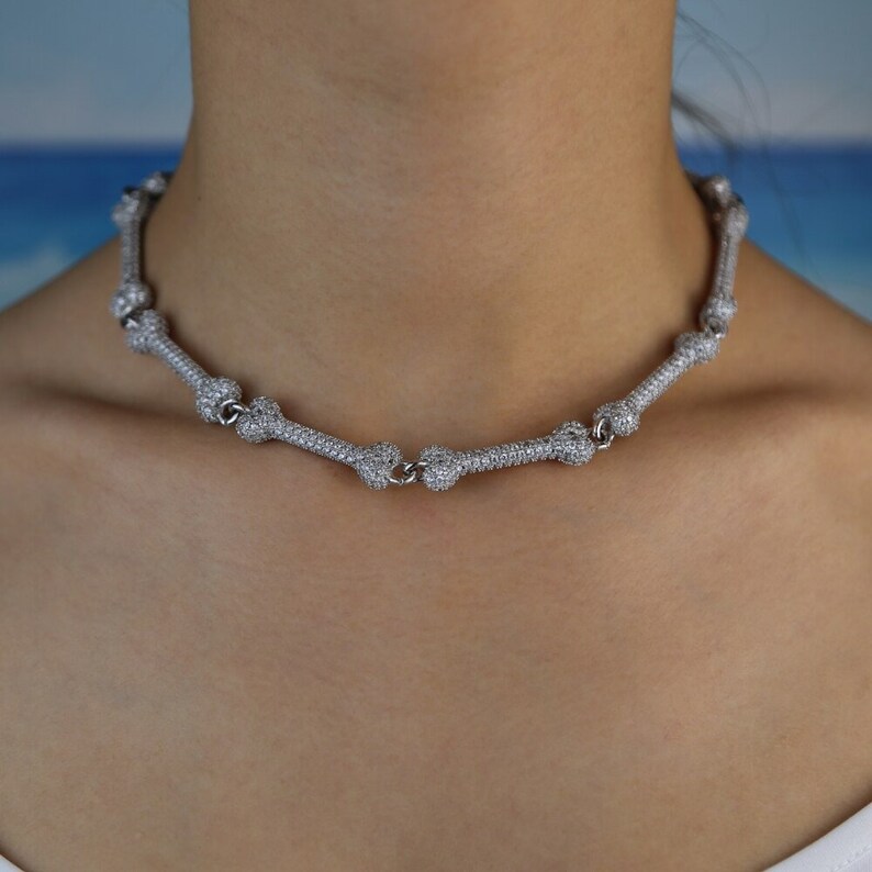 Bone Choker Necklace Punk Rock Diamond Necklace Gold Bone Etsy