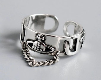 Nana Ring, Planet Orb Ring, Resizable Fashion Designer Ring, Saturn Ring, Chain Ring