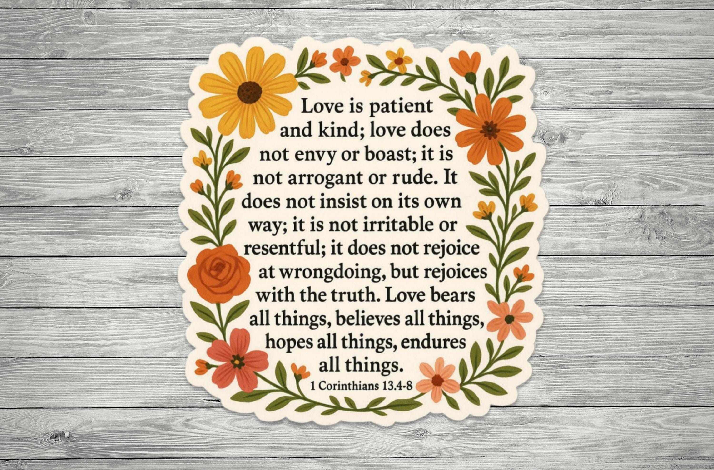 Love is Patient Bible Verse Sticker – 1 Corinthians 13:4-8 Christian ...