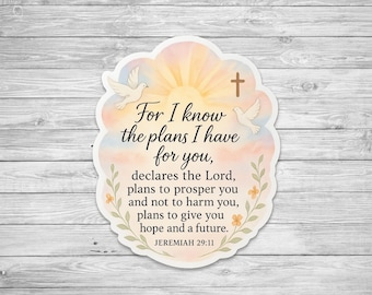 Jeremiah 29:11 Bible Verse Sticker – Christian Faith Vinyl Decal, Inspirational Scripture Sticker for Laptops, Water Bottles & Journals