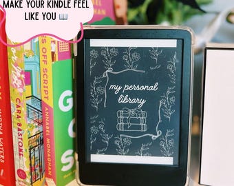 マイ・パーソナル・ライブラリ Kindle スクリーンセーバー デジタルダウンロード | 本好きの Kindle ロック画面 | 心地よい電子書籍リーダーの壁紙
