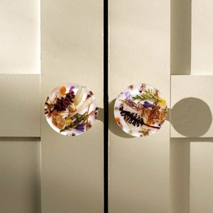 Drawer pull with real pinecone and forest plants; Botanical knob