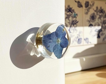 Blue Hydrangea Flower Cabinet Knob, Botanical Resin Drawer Pull, Gift for a new home