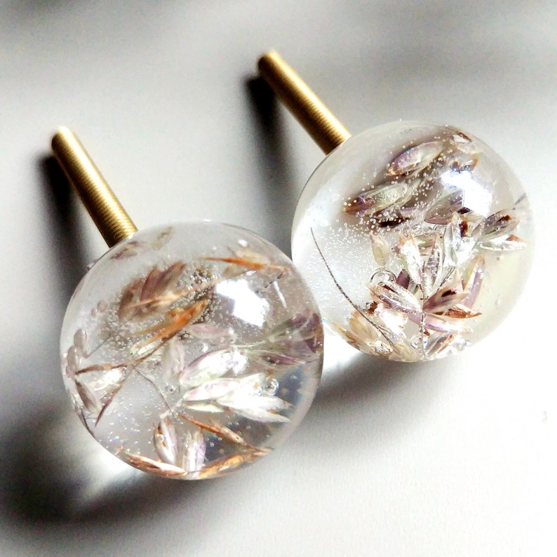 Small sphere knobs with dried flowers of grass boho crystal Etsy