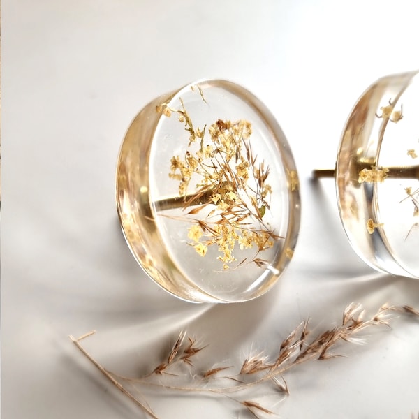 Drawer knobs for floral home, Transparent cabinet handles with dried grass, Interior design special gifts